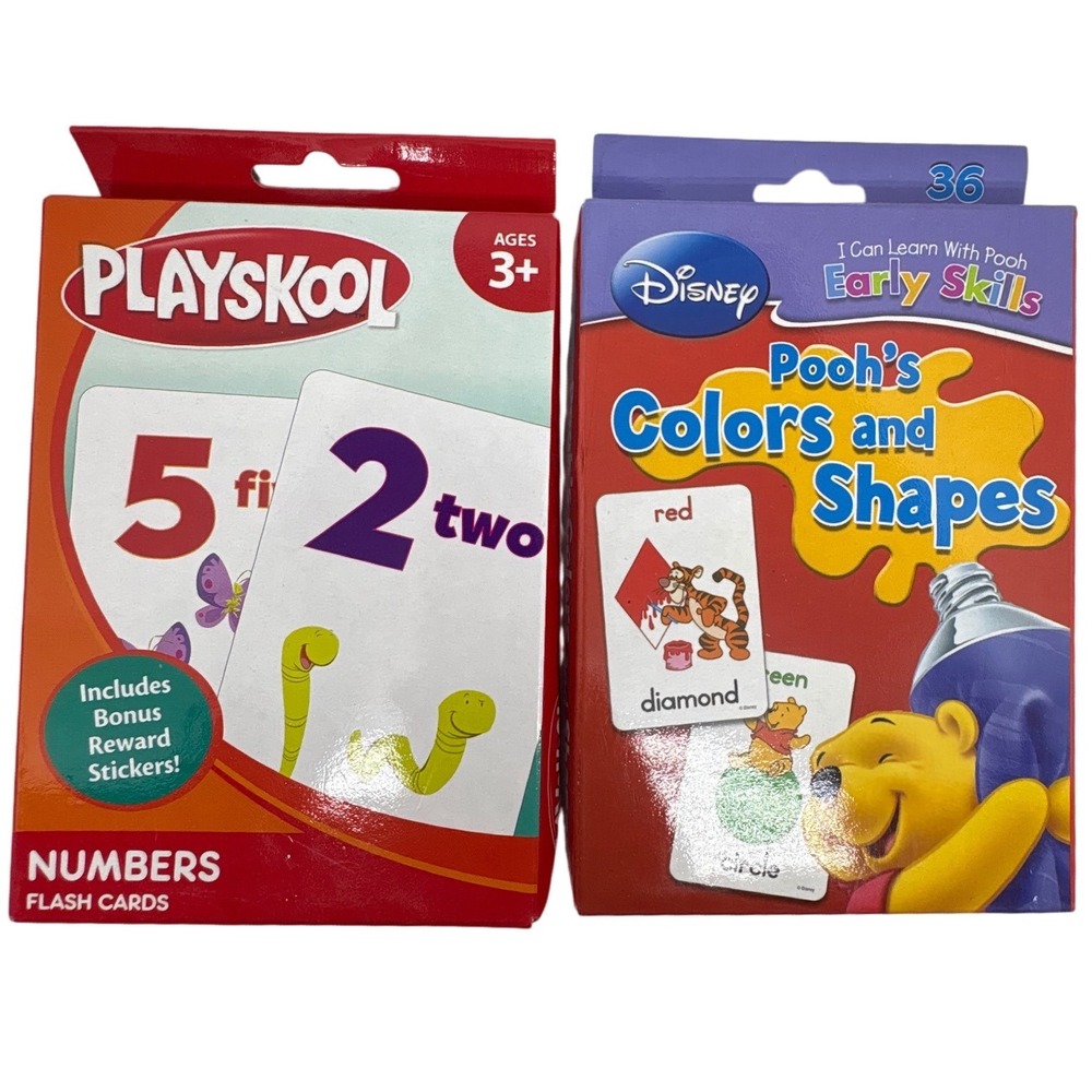 Playskool Numbers & Disney Winnie the Pooh Colors Shapes Flash Cards Set of‎ 2